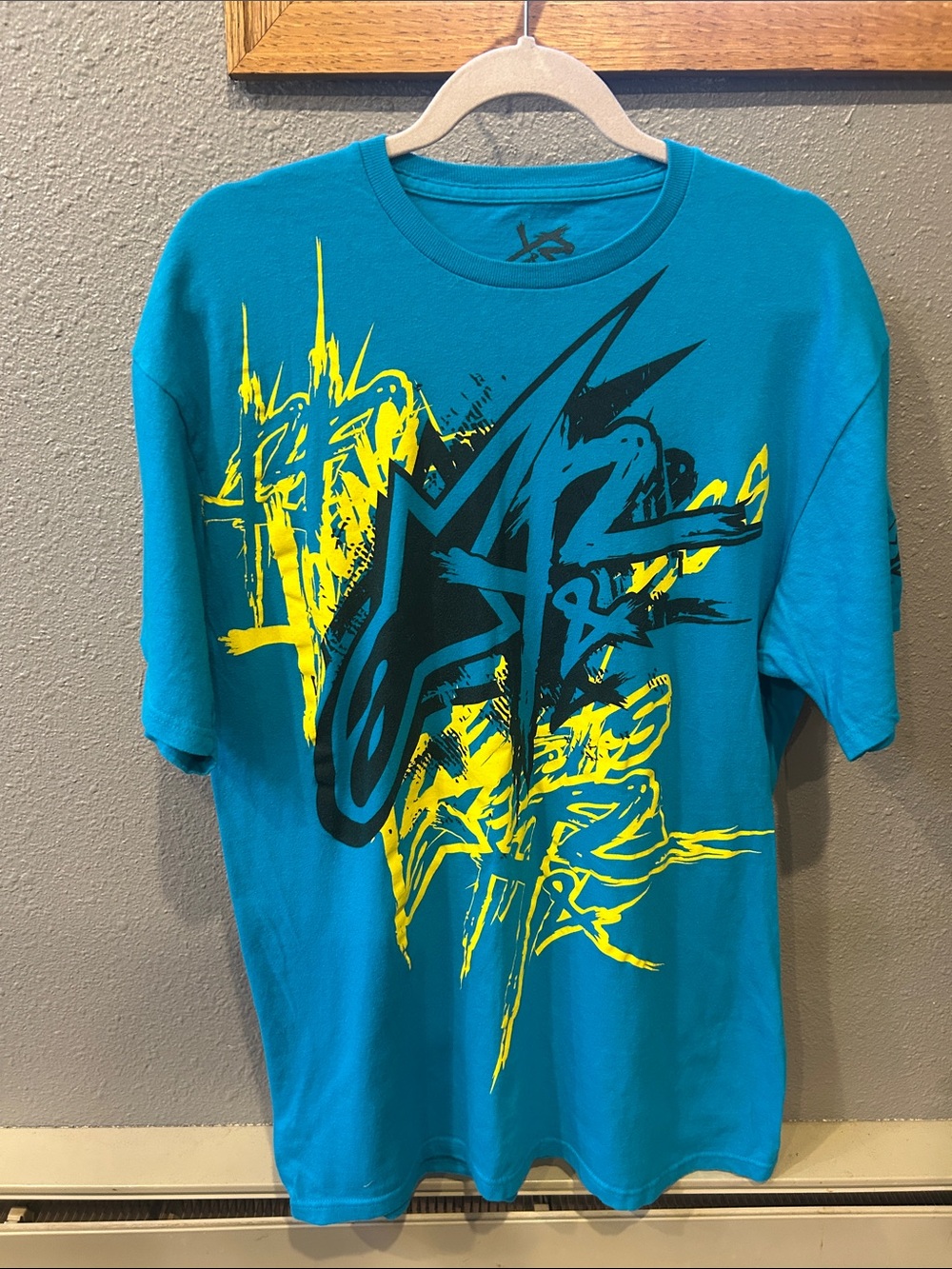 Alpinestars Teal Short Sleeve Graphic Tee with Yellow and Black Logo